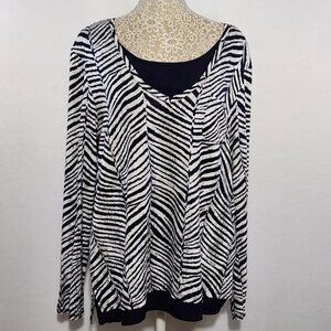 Chico's Women's Size 1/8-10 Black & White Zebra Stripe Long Sleeve Layered Top